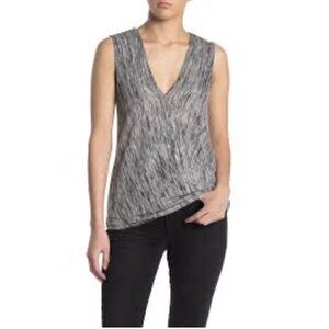 Bcbgmaxazria  Blouse Top Womens Marled Sleeveless Black Gray Faux Wrap Top Large